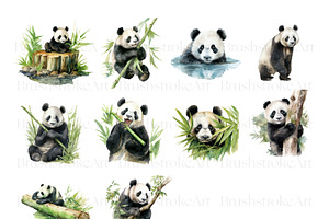 Watercolor Panda Clipart, Cute Panda