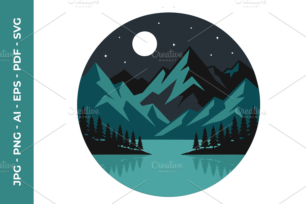 A Calm Alpine Lake Illustration, a Decorative Illustration by nandinigraphics (Photo 1 of 3)