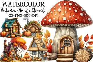 Whimsical Autumn House Clipart, an Illustration by Rose Art