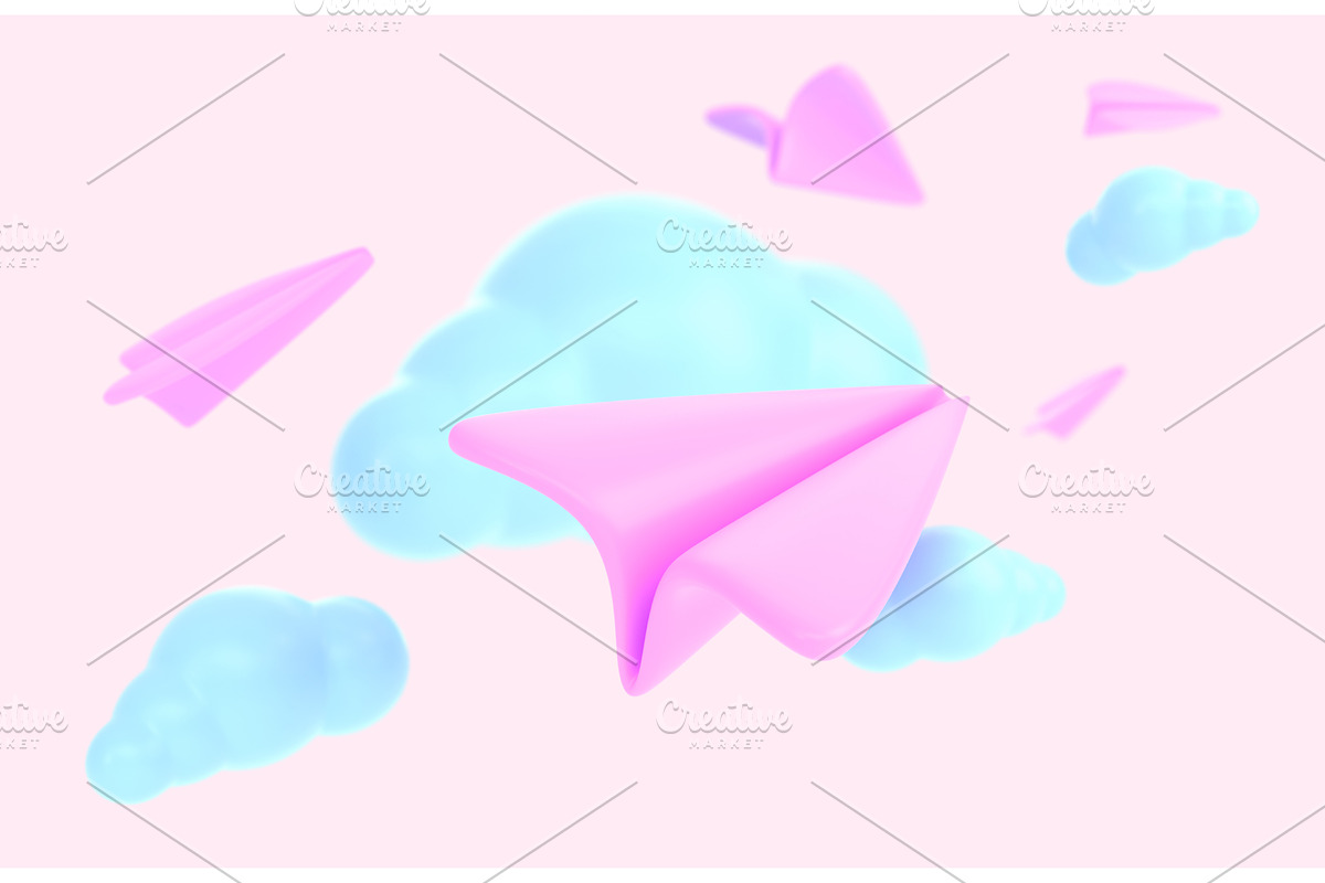 3D Pink paper airplanes with blue, a Light 3D Model by Marozhkastudio