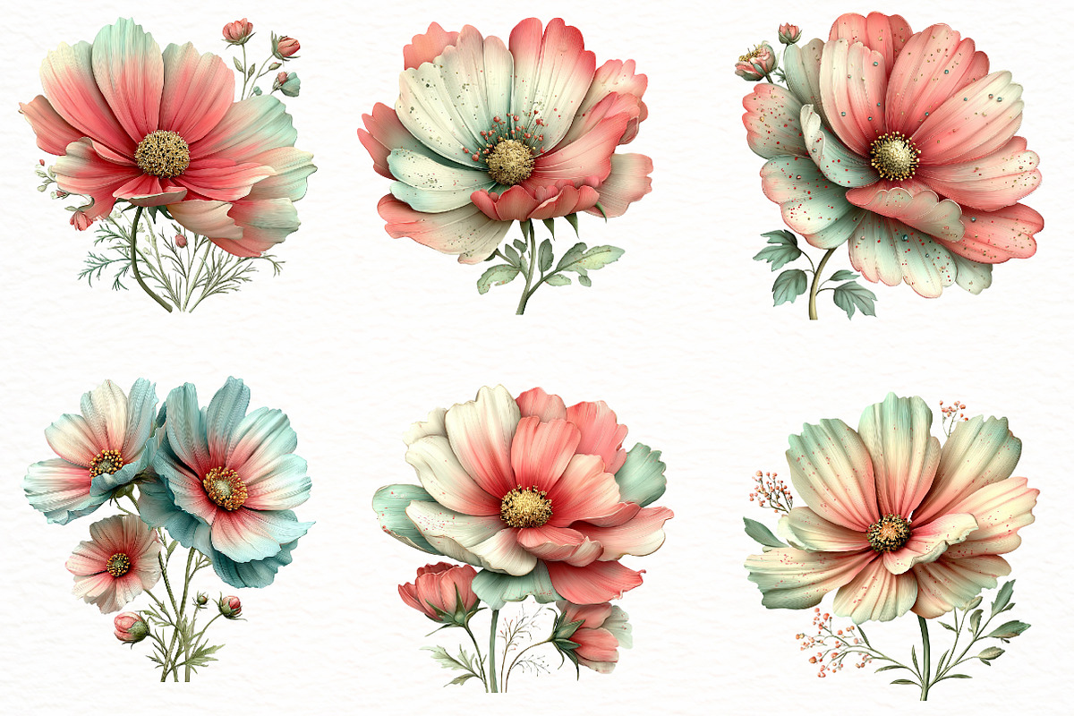 Whimsical Cosmos Flower Clipart, an Illustration by Designworld (Photo 4 of 8)