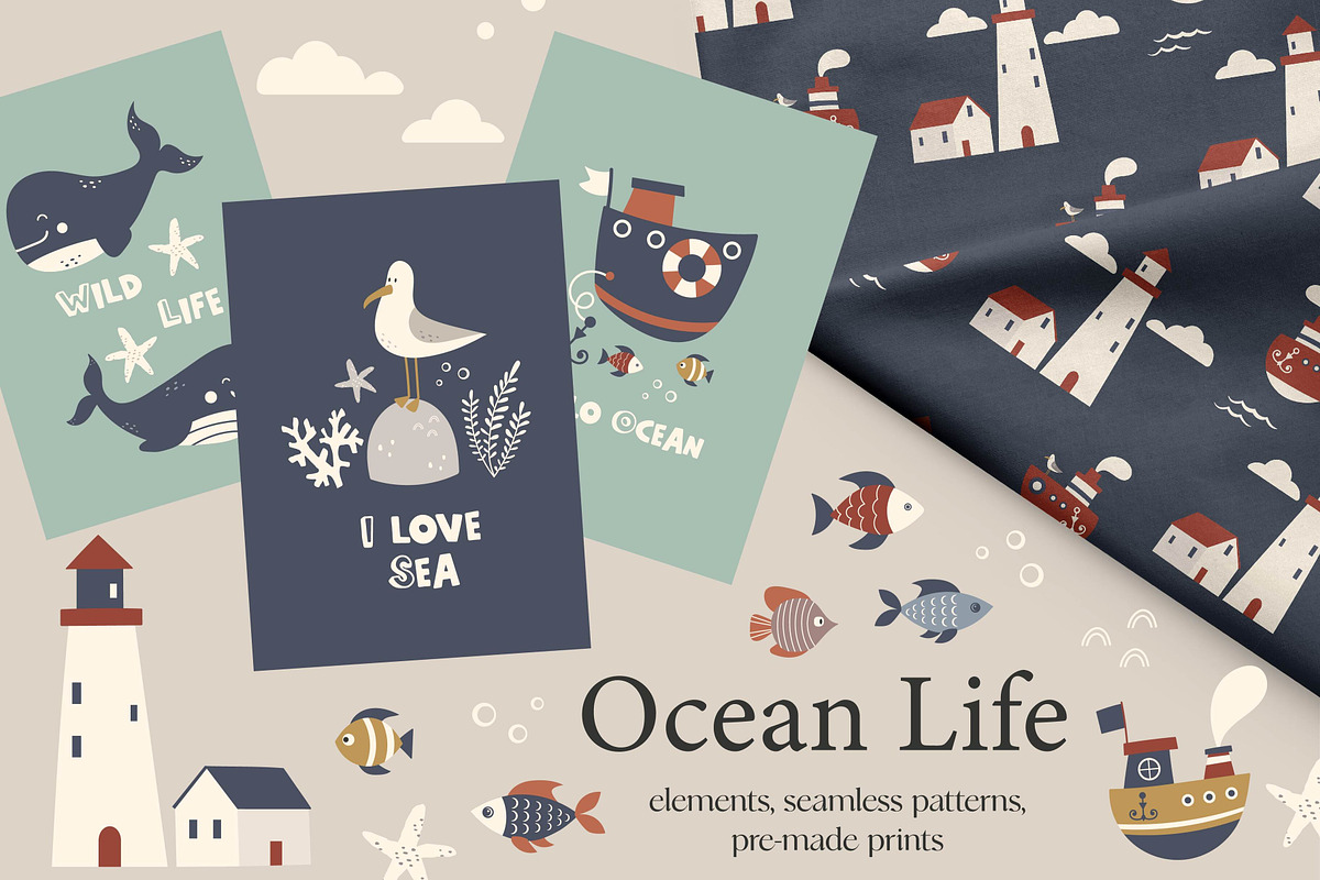 Ocean life clipart and patterns, a Pattern Graphic by EltaMaxArt (Photo 1 of 10)
