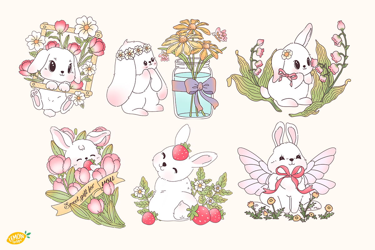 Bunnies in Bloom Clipart Bundle, an Object Illustration by LemonDesign (Photo 2 of 3)