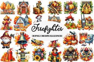 Autumn Firefighter Clipart, an Illustration by Daily.Designs