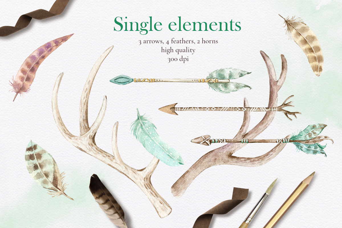 Mint and blush - watercolor clipart, a Decorative Illustration by long summer (Photo 6 of 10)