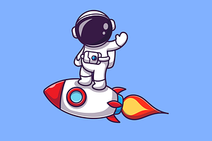 Astronaut Standing On Rocket Cartoon