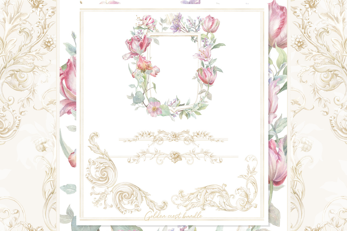 Floral Wedding Crest Png watercolor, a Decorative Illustration by WonderWonder (Photo 2 of 6)