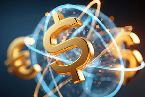 Glowing currency symbols around digital globe, a Business Photo by AlyaAnd