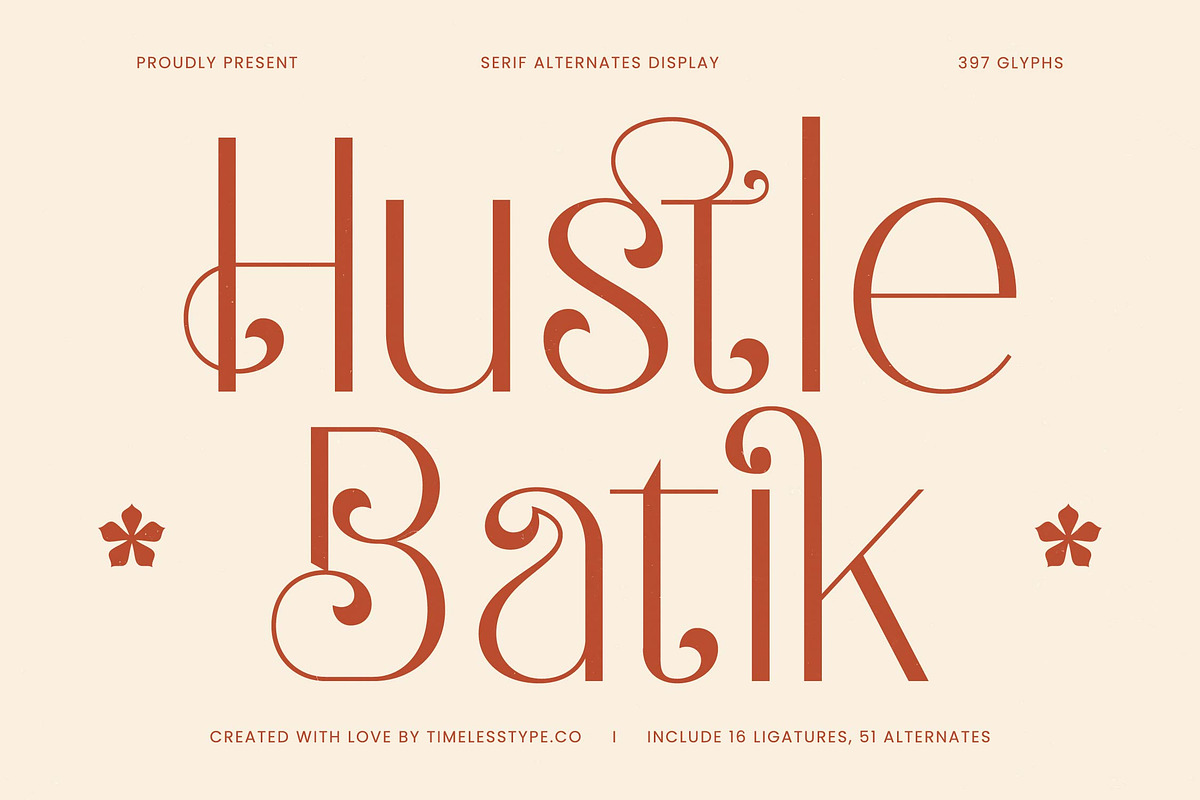Hustle Batik Elegant Display Serif, a Serif Font by timelesstype.co (Photo 1 of 20)