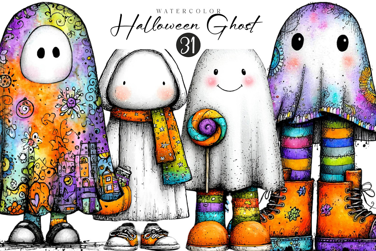 Cute Halloween Ghost Clipart, an Illustration by CreationArt (Photo 1 of 5)