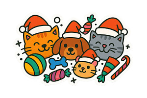 Christmas pets celebrating with fest, an Illustration by Dvoevnore photos