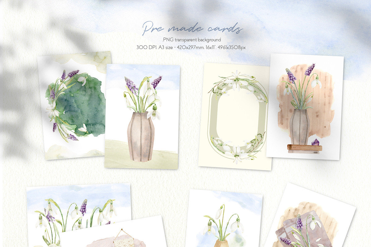 Spring Snowdrop and Muscari Clip Art, an Illustration by Julia M. Watercolor (Photo 7 of 12)