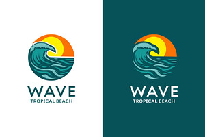 Wave Logo Design With Sunset, a Branding & Logo Template by Saba Vector