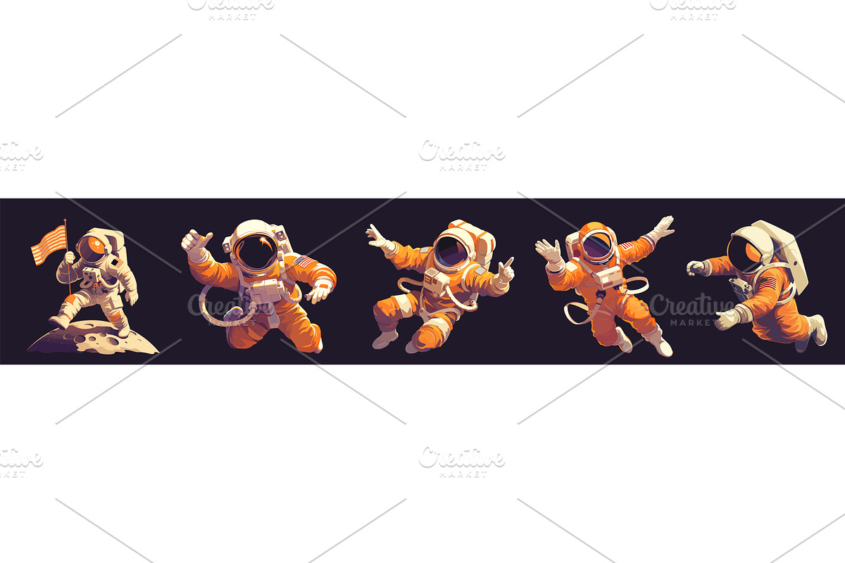 astronauts in space set. cosmonaut, a Technology Illustration by Stock-Smart-Start