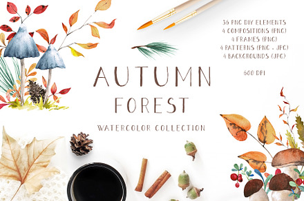 Watercolor autumn forest