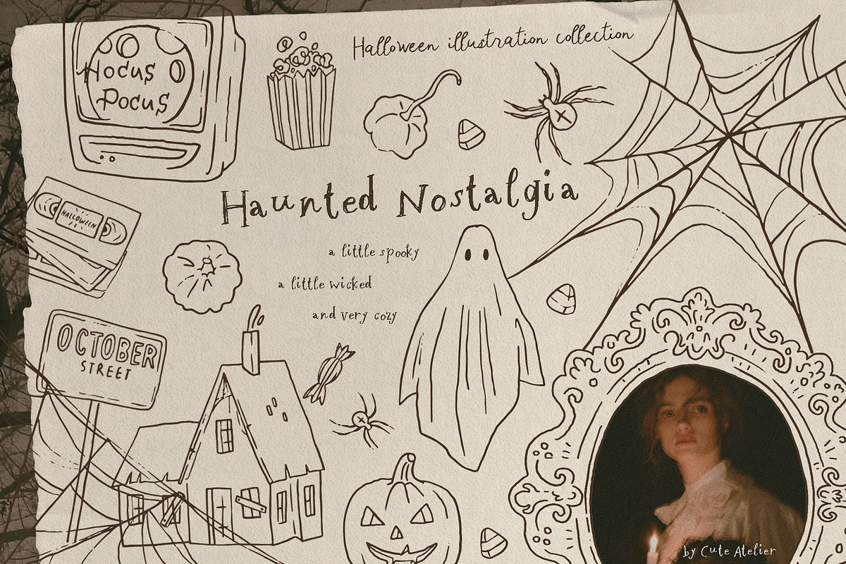 Haunted Nostalgia: Halloween Clipart, a Seasonal Illustration by Cute Atelier (Photo 1 of 10)