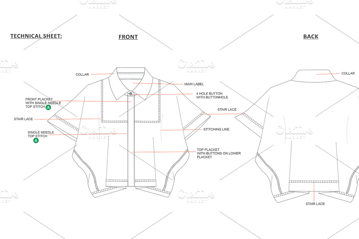 Women's shirt kaftan top technical, a Work Illustration by Fashion template hub (Photo 3 of 6)