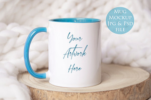 Mug With Blue Handle Mockup