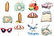1950s Style Beach Day Clipart, an Illustration by Watercolor design (Thumbnail 2 of 5)