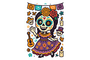 Day of the Dead Girl Wall Art Cute, a Background Graphic by LaseredNinja (Thumbnail 1 of 7)