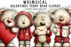 Valentines Teddy Bear Clipart, an Illustration by Libby Wishes