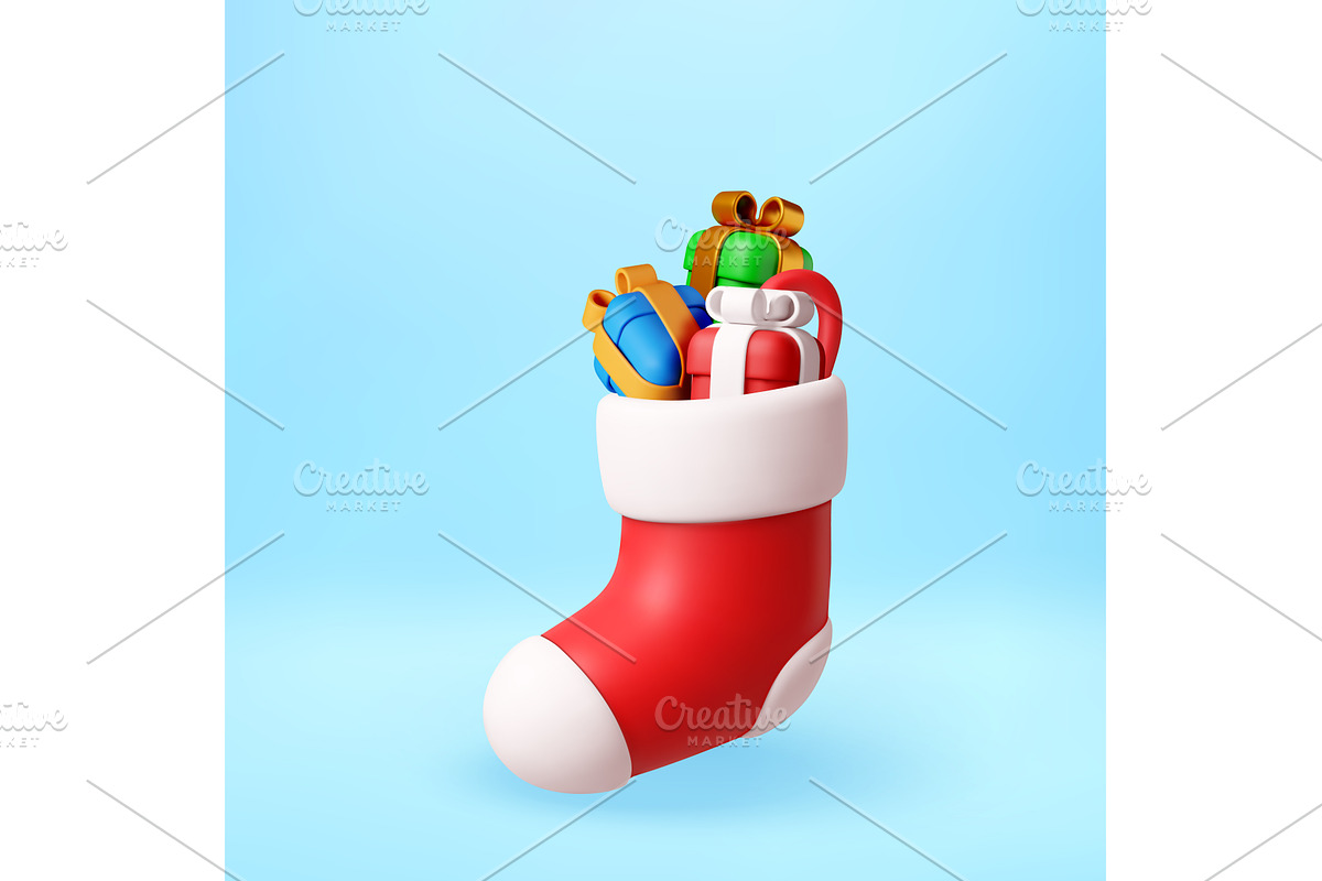 3d christmas stocking filled with, an Object Illustration by Abscent