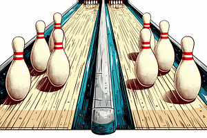 Illustration of a bowling lane with pins in their initial setup, a Photo by AS photostudio