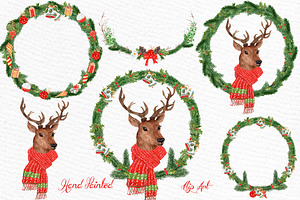 Watercolor Christmas Deer Clipart