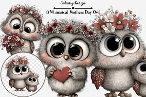 Whimsical Mothers Day Owl Clipart, an Illustration by GatewayDesign