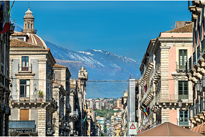 View of the historic centre of catania with etna volcano in the background, an Architecture Photo by Leonid Andronov