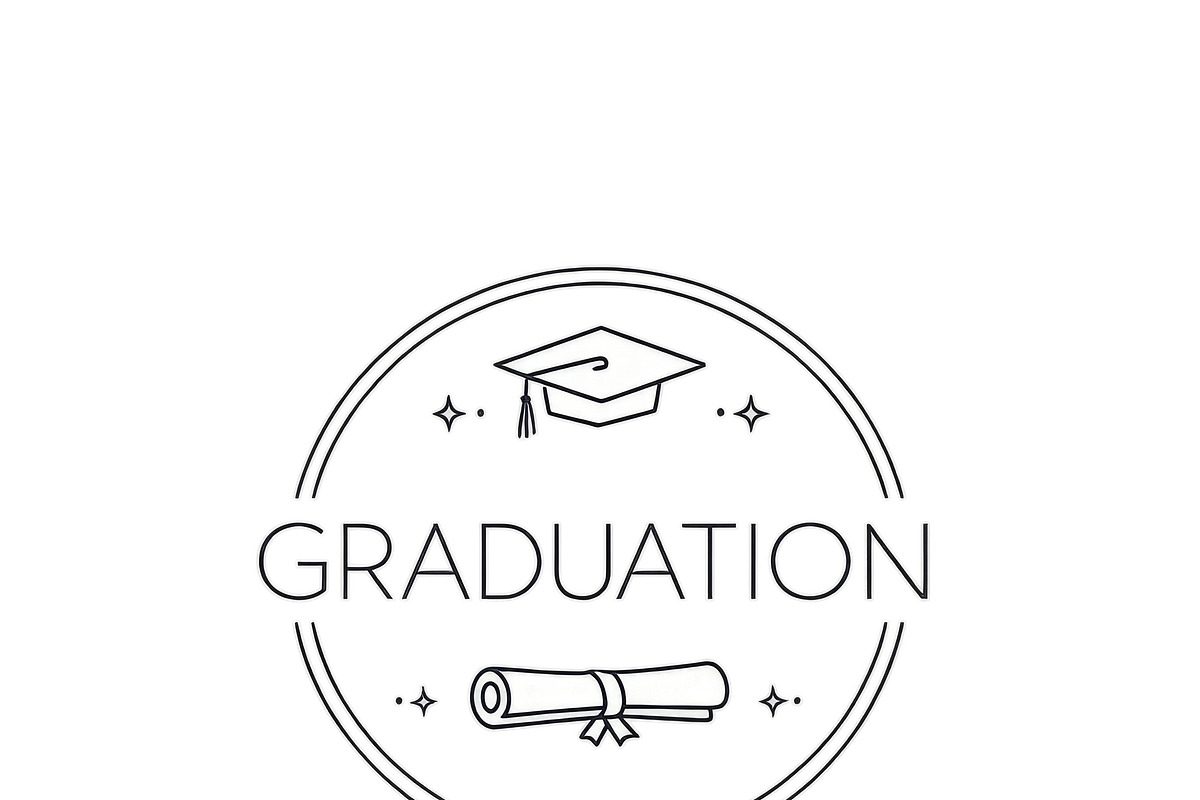 Graduation emblem featuring diploma, an Illustration by Dvoevnore photos