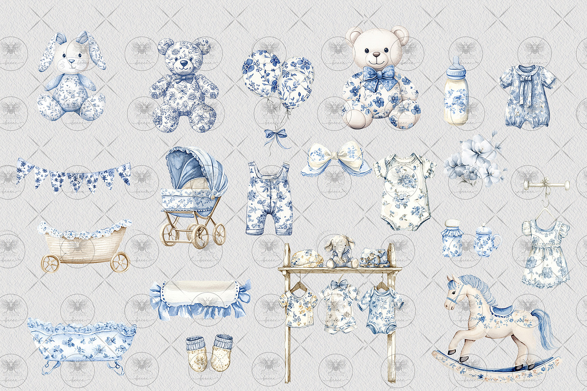 Toile Nursery Clipart Chinoiserie, an Illustration by BigCakeBee (Photo 3 of 4)