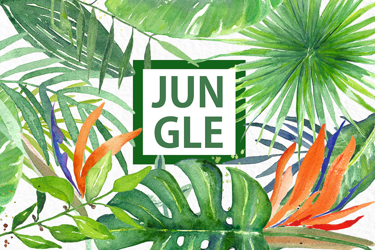 Tropical leaves branches watercolor, a Decorative Illustration by LABFcreations (Photo 2 of 9)