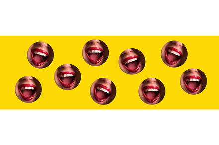 Pattern of red lips, shiny smiles, a Beauty & Fashion Photo by Enjoy Photo