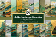 Golden Landscape Illustration, a Decorative Illustration by Housui Patterns (Thumbnail 1 of 10)