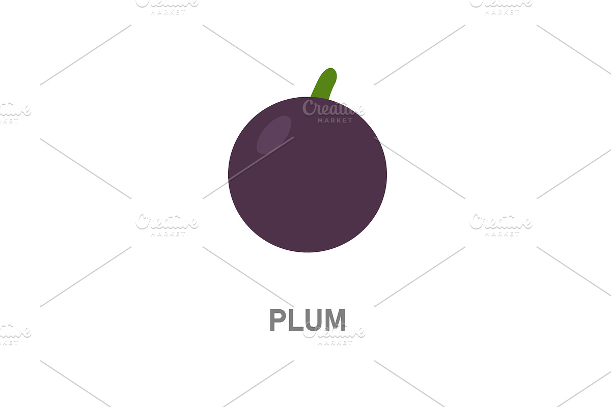 Plum fruit. Purple round fruit icon, a Food Illustration by GraphiShop