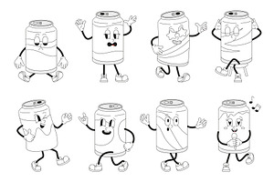 Drink cans groovy characters. Soda, a Food Illustration by Valerie Bodnar