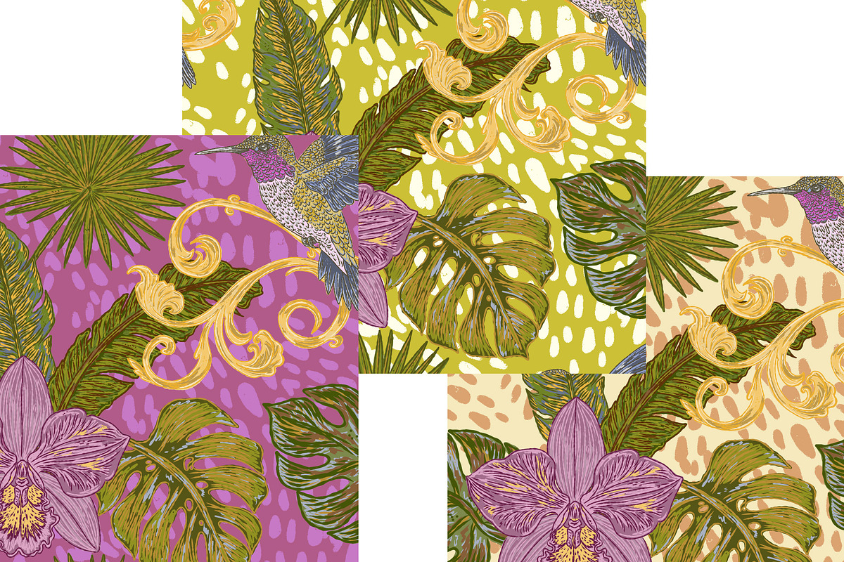 Tropical Hummingbird Orchid Botanica, a Pattern Graphic by NayaChu (Photo 3 of 9)
