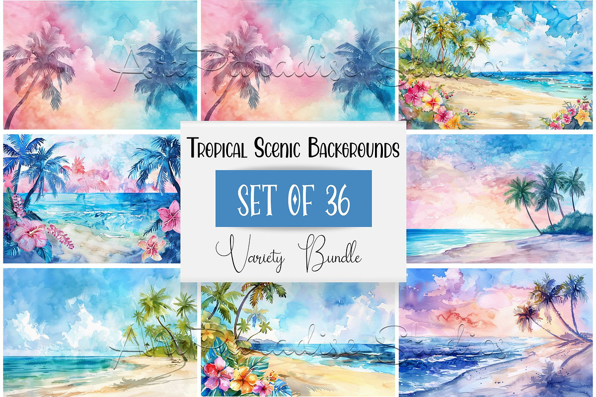 36 Tropical Scenic Landscape Images, a Decorative Illustration by Art Paradise Studios (Photo 1 of 6)