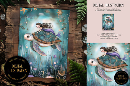 Mermaid & Sea Turtle Illustration