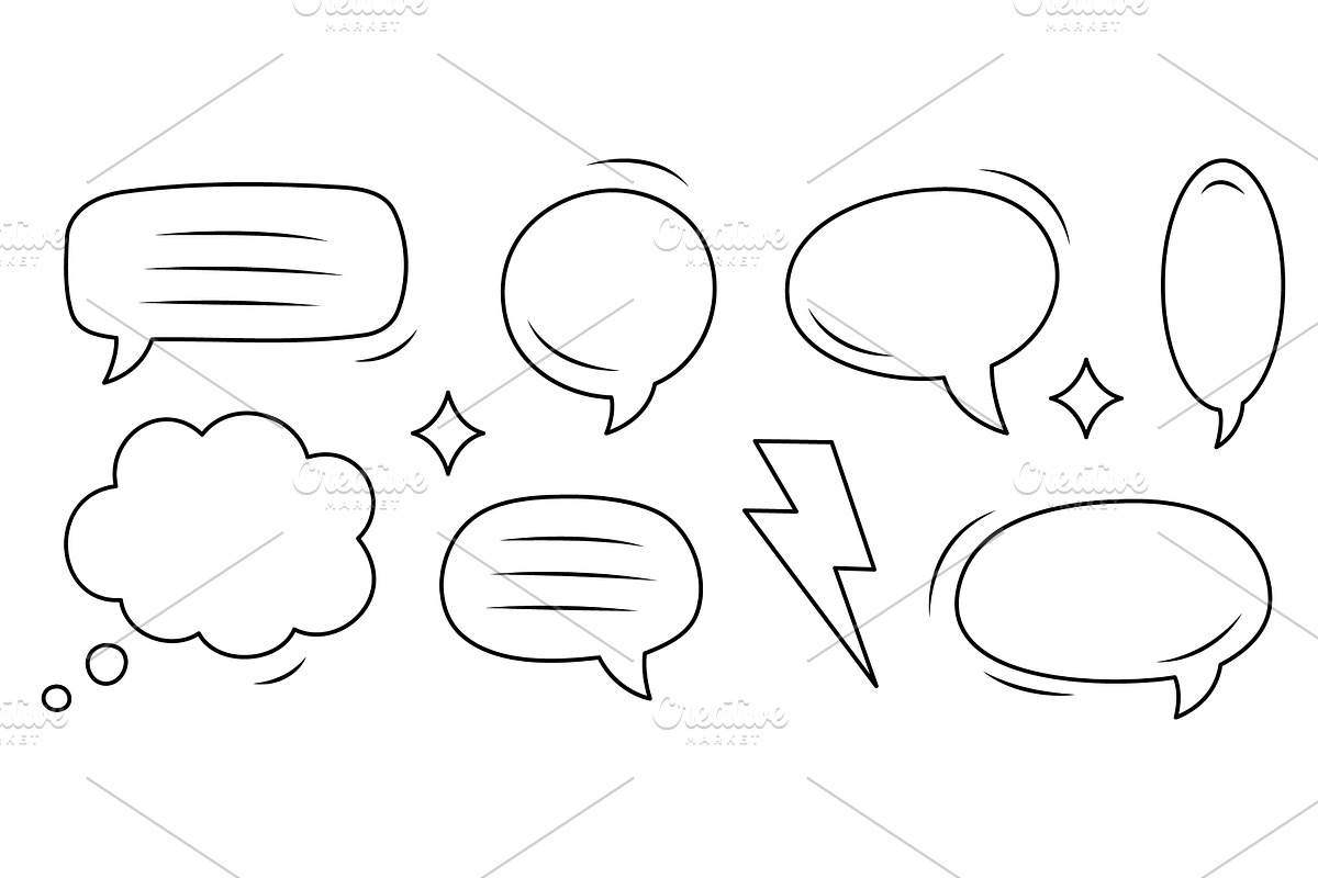Hand drawn comic speech bubbles set, an Object Illustration by GraphiShop