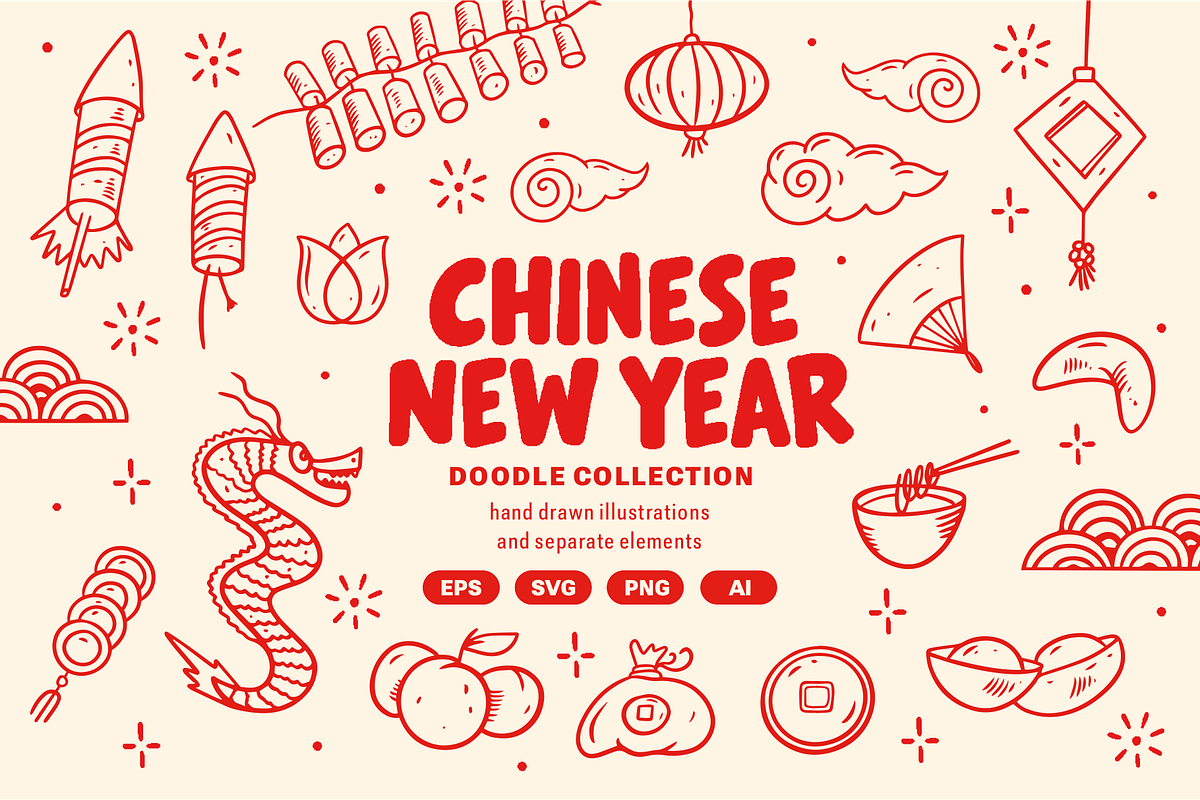 Chinese New Year Doodle Set, a Seasonal Illustration by Oktyabr (Photo 1 of 6)