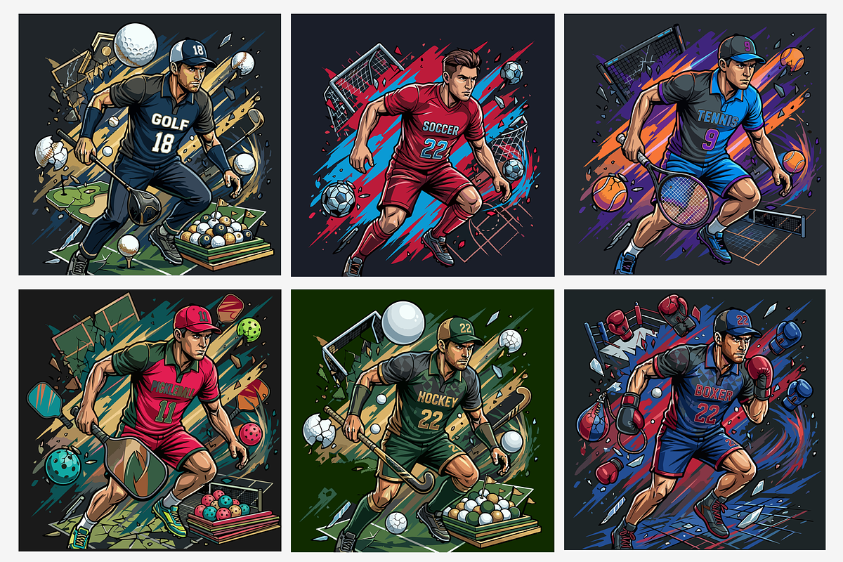 Sports Action T-Shirt Design Bundle, a Sport Illustration by Imran Haroon (Photo 4 of 4)