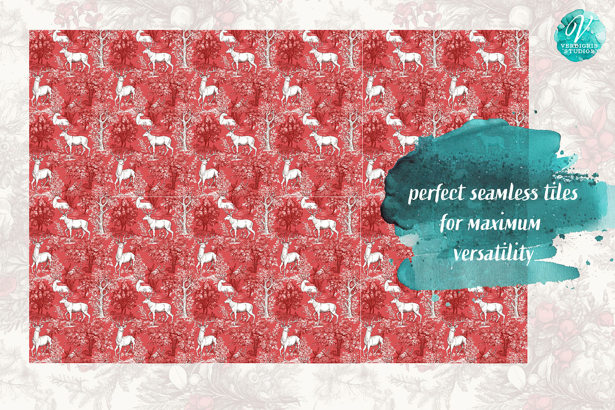 Vintage Christmas Toile Patterns, a Seasonal Illustration by Verdigris Studios (Photo 2 of 4)
