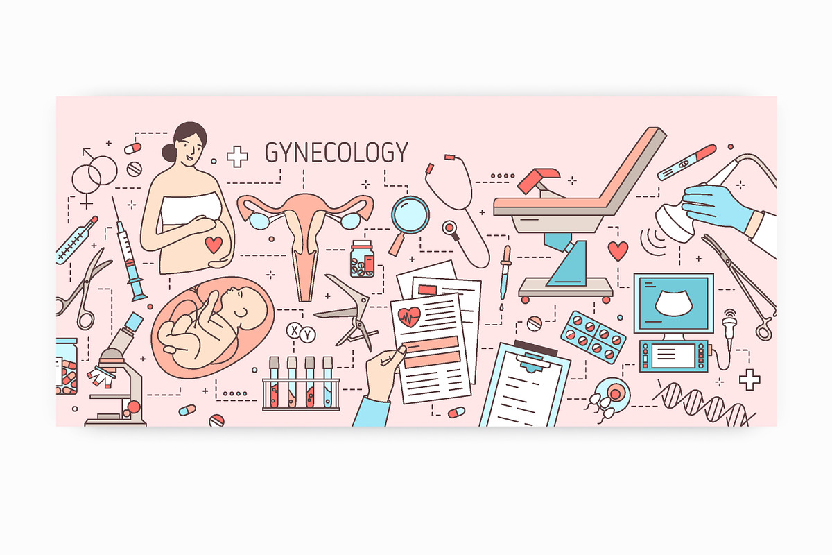 Gynecology line art banners, pattern, a Healthcare Illustration by Good Studio (Photo 2 of 9)