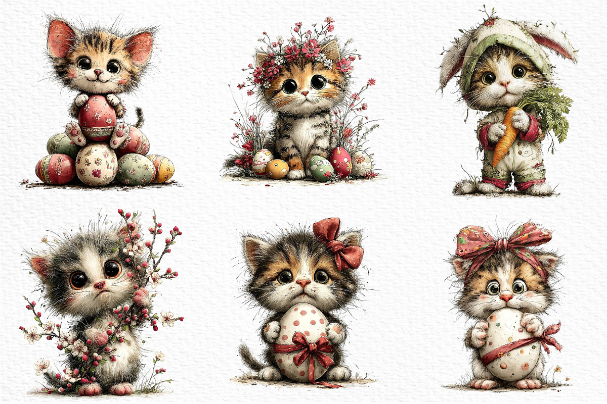 Whimsical Easter Kitten Clipart, an Illustration by Craft Nest (Photo 3 of 11)