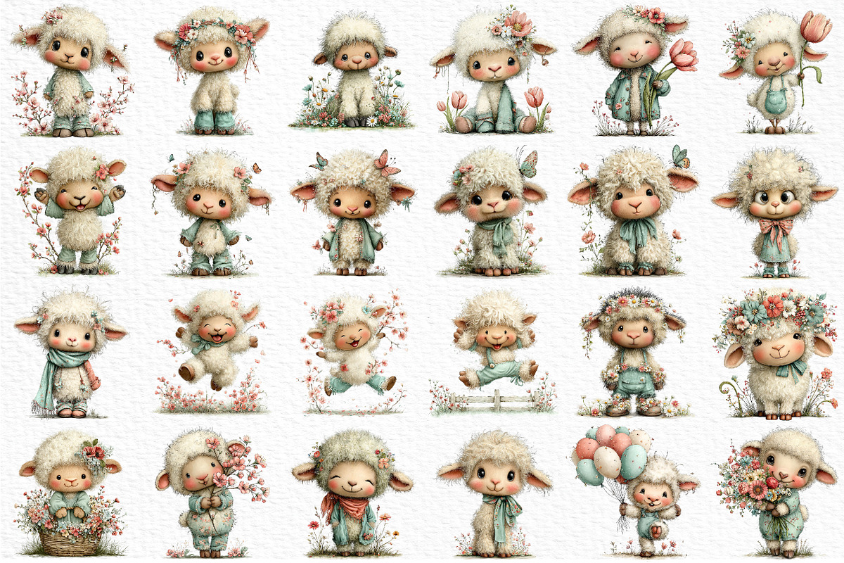 Whimsical Spring Sheep Clipart, an Illustration by Craft Nest (Photo 6 of 11)