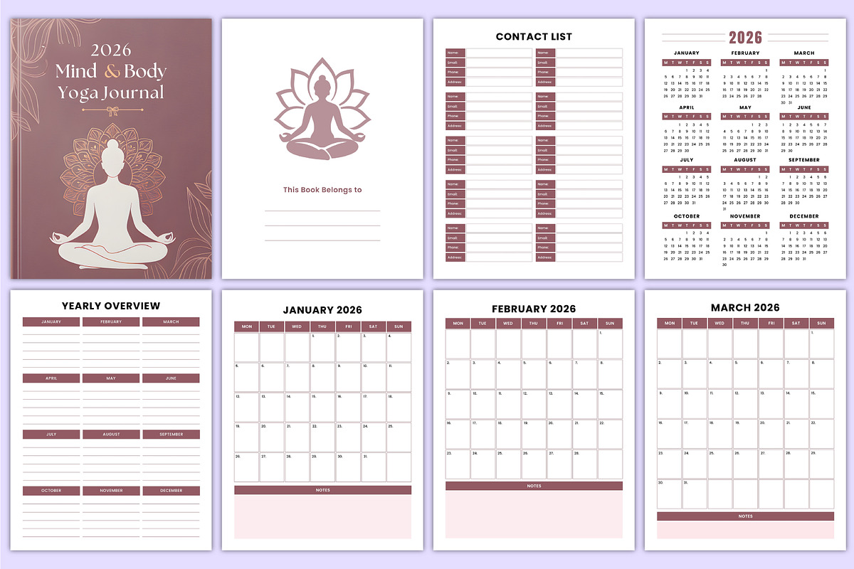 2026 Mind & Body Yoga Journal Canva, a Stationery Template by Mustafiz (Photo 3 of 7)