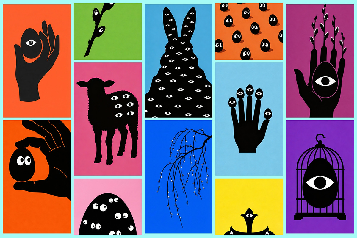 Odd Parade. Easter and humanoid eyes, a Background Graphic by AI Petr Creative Agency (Photo 5 of 7)