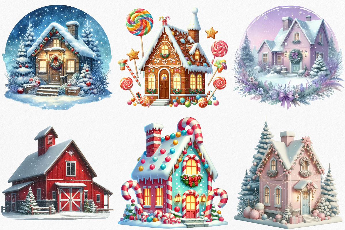 Watercolor Christmas House Clipart, an Illustration by Canvas Craft (Photo 2 of 7)